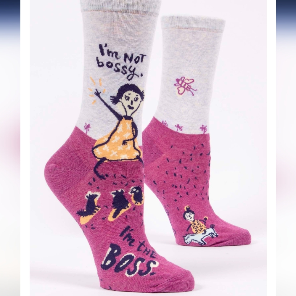 ❤️2/$12 NWT Blue Q I’m not Bossy Crew Socks Soft Combed Cotton Womens Sz 5-10